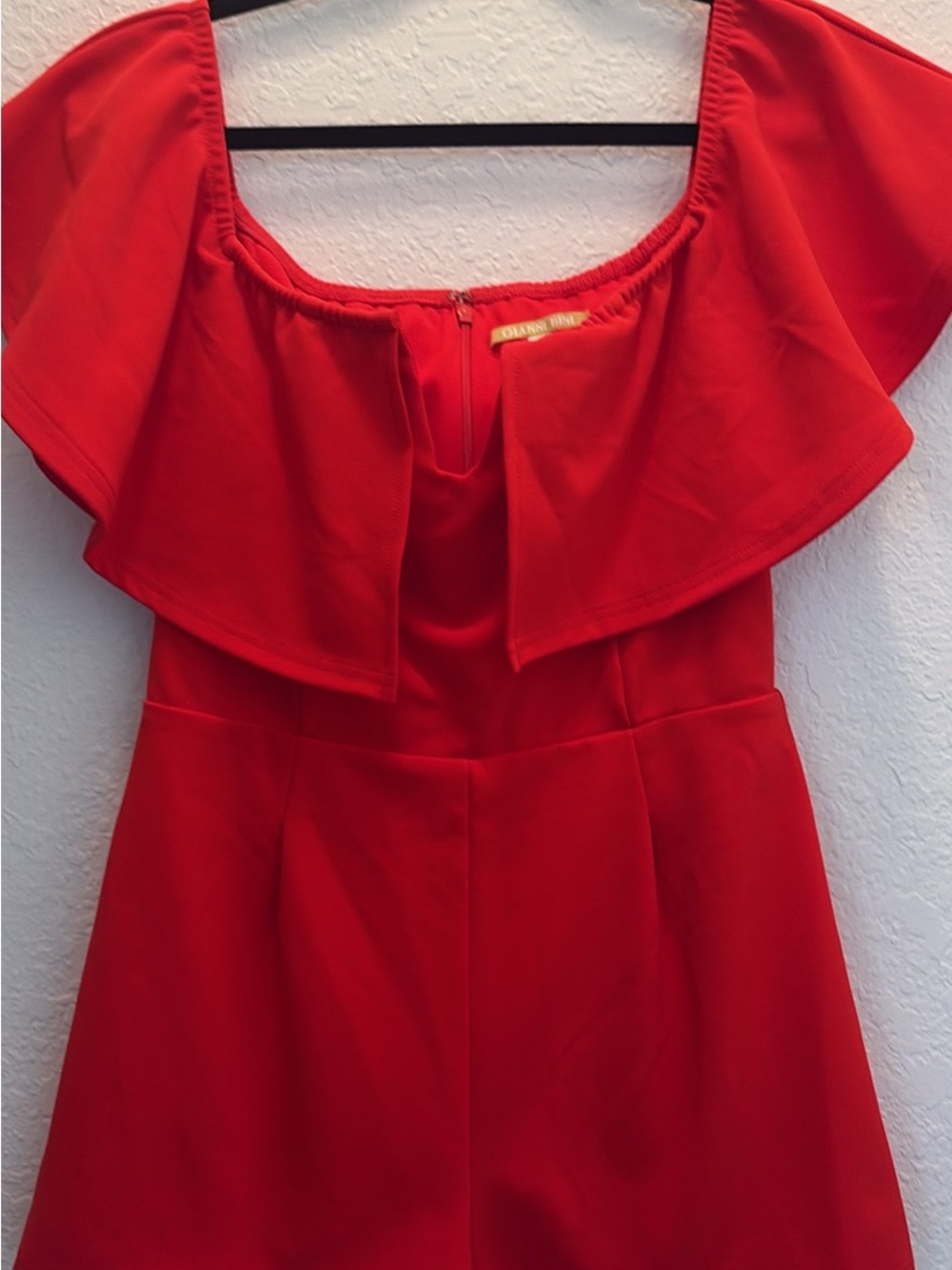 Red Off-Shoulder Ruffle Romper